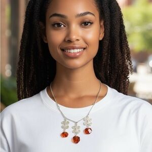 Vintage Elegant Silver Necklace with Baltic Amber Pendant